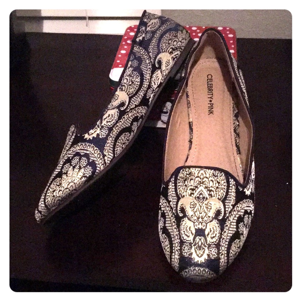 Navy Blue and Gold Flats